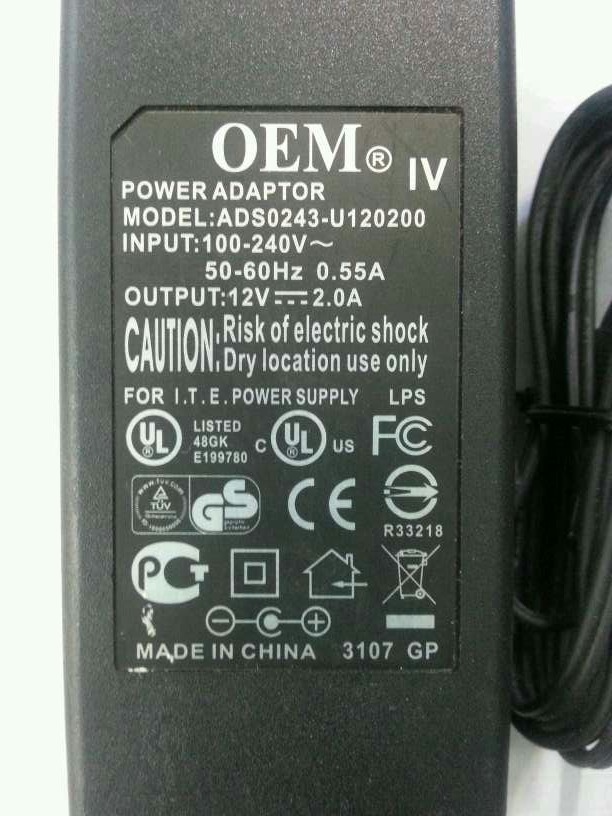 New OEM ADS0243-U120200 12V 2A AC ADAPTER POWER SUPPLY